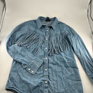 Wrangler Light Blue Button Down Shirt with Fringe